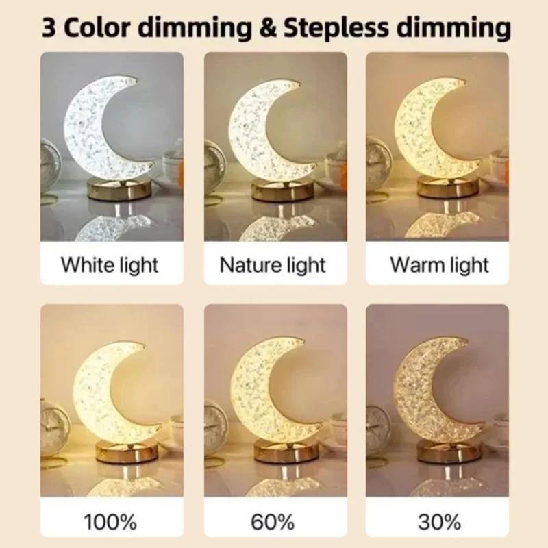 Portable Rechargeable Crystal Star Moon Light 3 Color Dimming Ambient Table Moon Lamp Christmas Holiday Gift Night Light