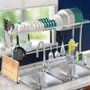 Over-the-Sink Dish Drainer, Extendable from 50-90cm, Stainless Steel, Dish Drainer, Tension Shelf, Saves Space Above the Sink, Kitchen Utensil Holder,