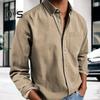 Spring Fall Men Shirt with Chest Pocket Turn-down Collar Button-down Top Long Sleeve Solid Color Loose Cardigan Casual Daily Shirt