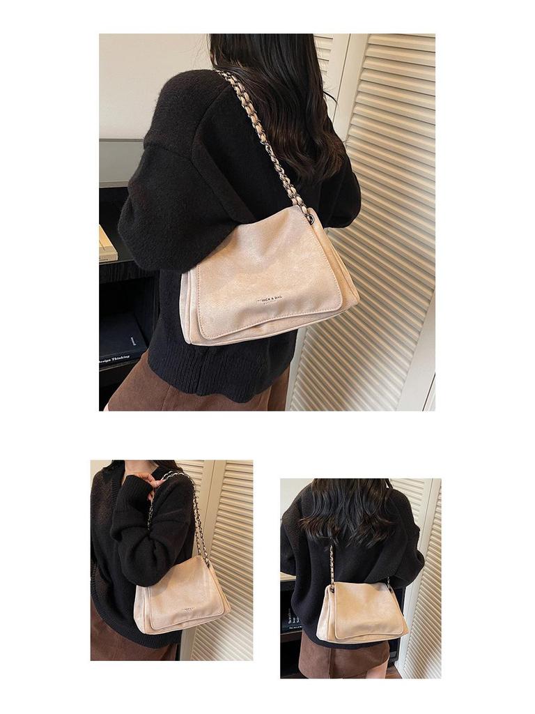 2025 Осень/Зима Ретро Матовая Женская Универсальная Сумка на Одно Плечо с Цепочкой