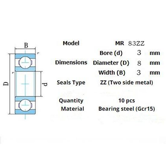 Mr83zz подшипник 10шт 3*8*3(мм)