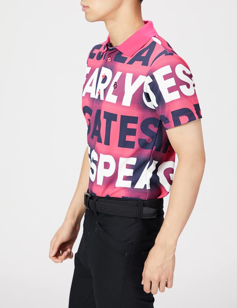 PEARLY GATES Short Sleeve Polo Shirt with Honeycomb Soft Check and Big Logo Pattern and Dark Size 5 Men's Finish, / 053-2260807 090_Pink Navy, [L]