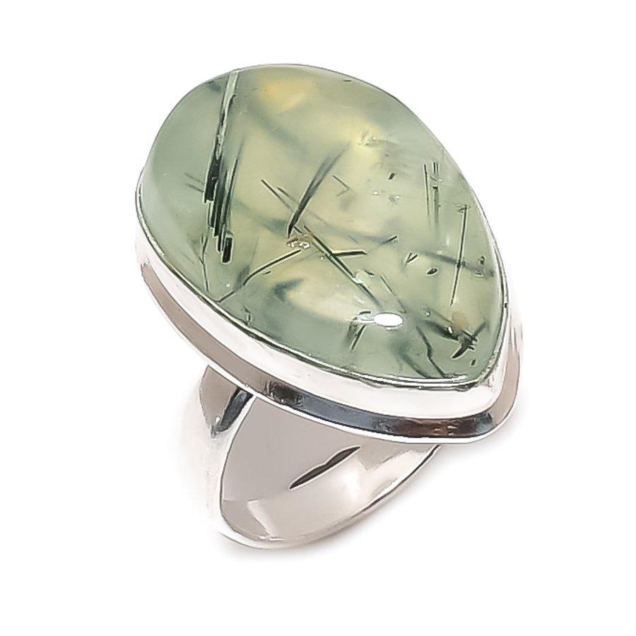 Natural Prehnite Gemstone 925 Sterling Silver Jewelry Ring Size 8.5 S3p11