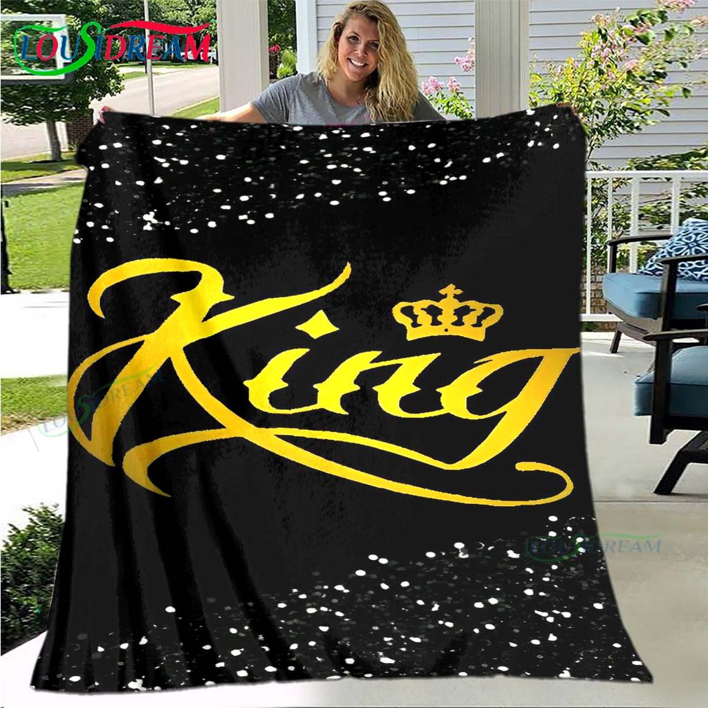 Hot Pattern KING and QUEEN Pattern Blanket Flannel Thin Blanket Portable Home Travel Office Lunch Break Blanket Birthday Gift