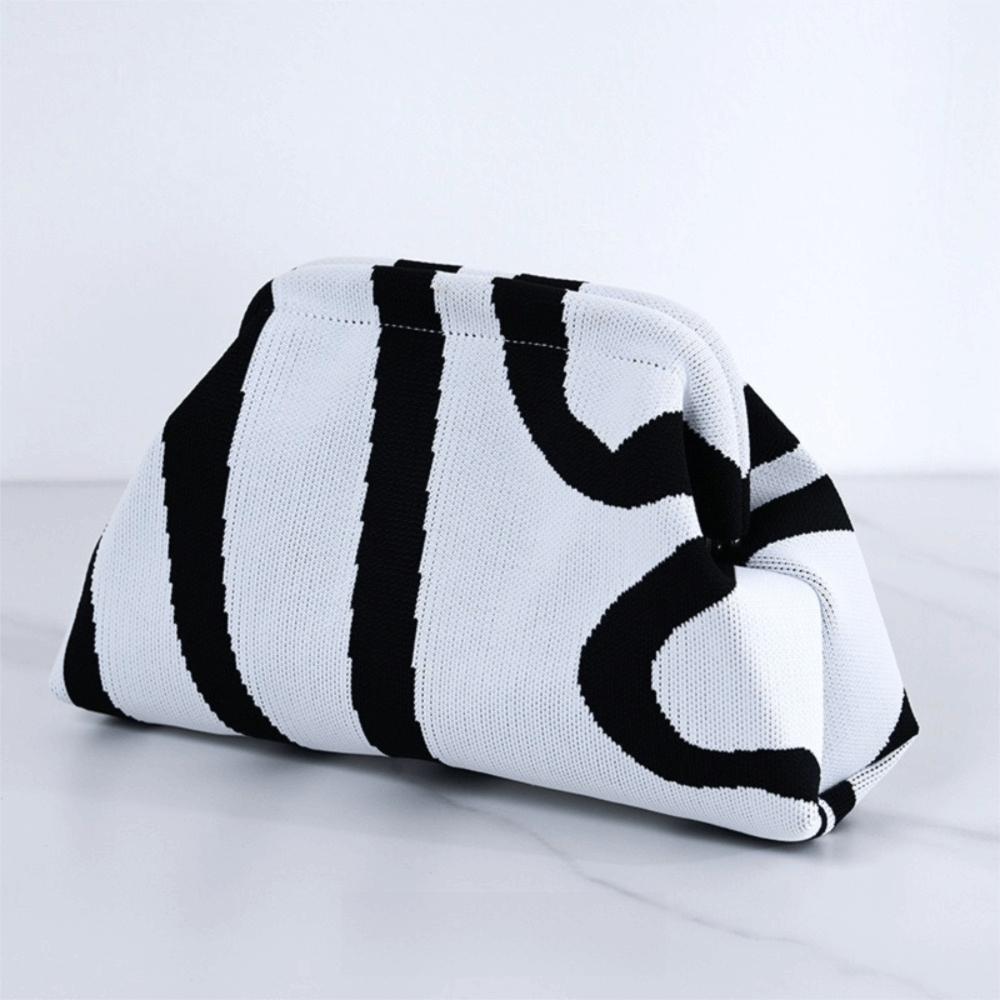 New Crochet Design Knitted Clutch Bag Portable Casual Cosmetic Bag Colorblock Handbag Women