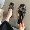 Блестящие элегантные туфли-мюли для женщин, сандалии, модные туфли на каблуке со стразами и пайетками, летняя новинка 2024 года, удобные тапочки на плоской подошве