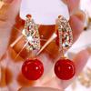 Red Zircon Pearl Earrings for Women Lady