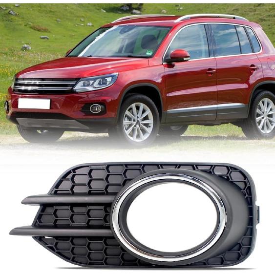 Front Bumper Fog Lamp Light Bezel Grille Cover Cap With Chrome Fit For VW Tiguan 2012 2013 2014 2015 2016 2017 2018, Replace for 5N0853666H (Right