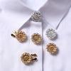 1PC DIY Sewing Pearl Flower Button Covers Golden Base Handwoven Rhinestone Cufflinks Detachable Clip-On Alloy