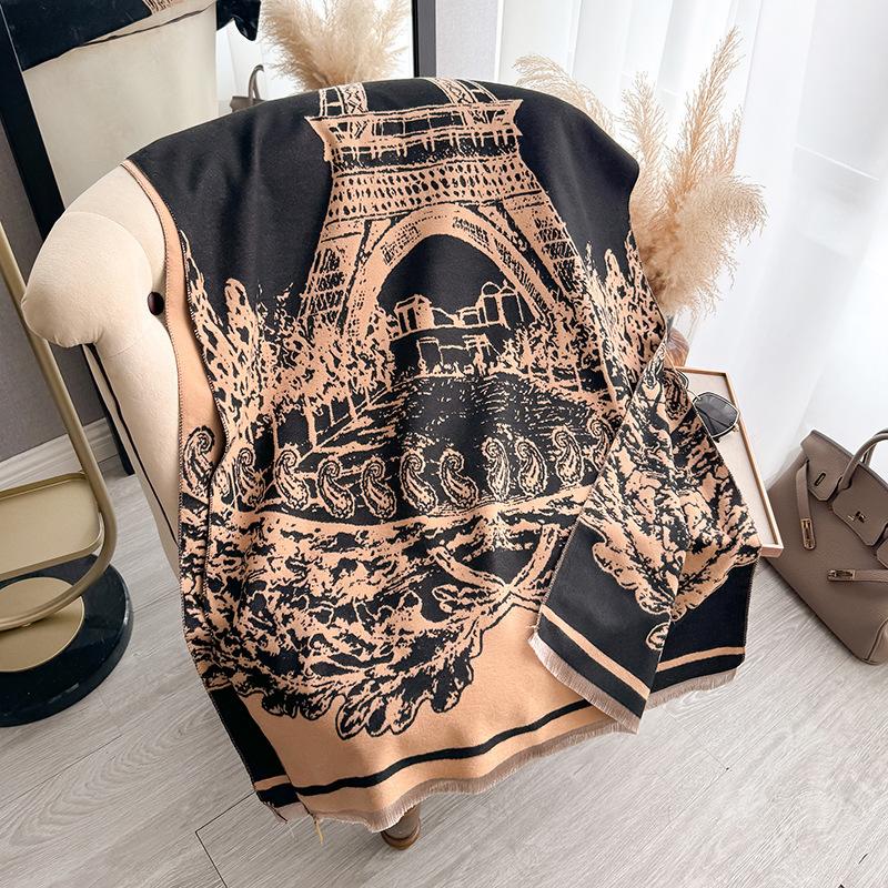 Graphic Print Reversible Scarf Winter Luxury Warm Shawl For Women