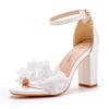 7cm Round Head Square Heel Thick Heel Shallow Mouth One-strip Sandals Pure White Flower Bride Wedding Photography High Heel Sandals