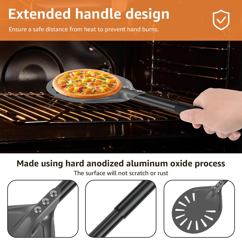 6inch Pizza Turning Peel Long Handle Pizza Peel Spinner Perforated Pizza Turner Spinner Non-Stick Pizza Paddle Cookware Parts