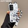 KEYSION Милый мультяшный чехол с ушками для Samsung S23 S24 Ultra 5G со шнурком, мягкий силиконовый+ПК, противоударный чехол для телефона для Galaxy S24 S23 Ultra