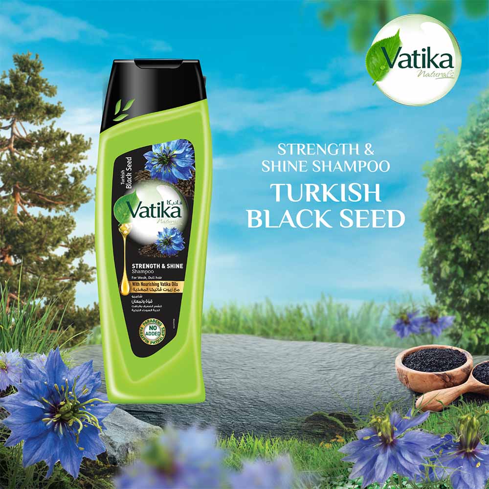 STRENGTH & SHINE Shampoo Turkish Black Seed for Strong and Shiny Hair Vatika Dabur UAE