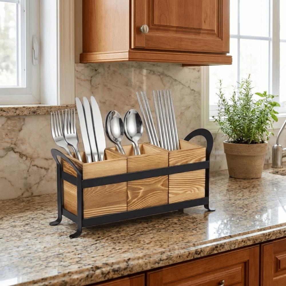 Large Capacity Tableware Storage Box Space Saving Flatware Organizer Farmhouse
