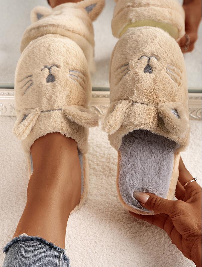 Зимние тапочки женские домашние уличные пушистые тапочки плюшевые мультяшные коты уютные легкие деревянные тапочки с нескользящей подошвой мягкие