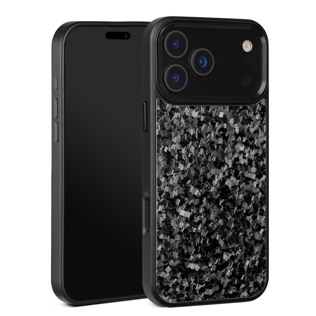 Чехол для iPhone 17 Pro Max Текстура ковки Арамидное волокно + ТПУ Чехол для телефона с черной рамкой для камеры