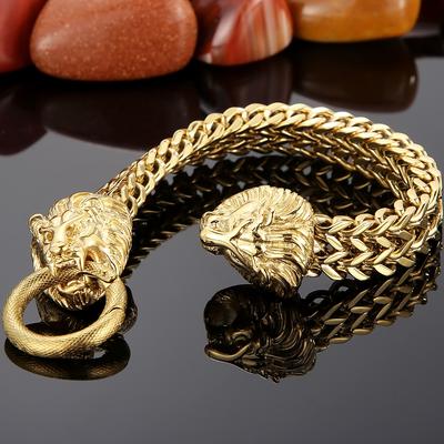 Мужской браслет в стиле стимпанк с черепом льва и головой дракона, роскошные мужские браслеты из нержавеющей стали из 18-каратного золота, готические украшения