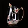 1pc Flower Enamel Crystal Tea Cup, Heat Resistant Coffee Mug, Lead-Free Glass Tumbler, Butterfly Painted Flower Water Cups, Clear Glass With Spoon Set
