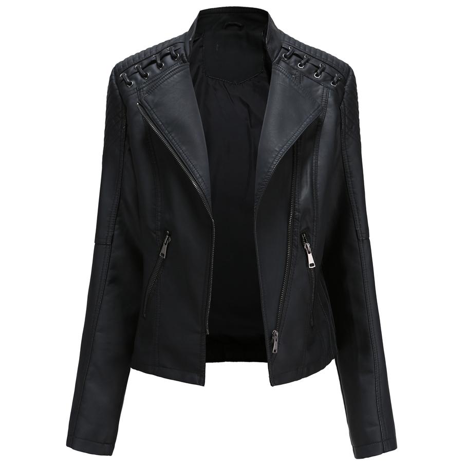 Women's Stylish Faux Leather Jacket Classic PU Moto Biker Fashion Zip Up Casual Short Coat Slim Outerwear with Retro Lacing Detail S-4XL Plus Size
