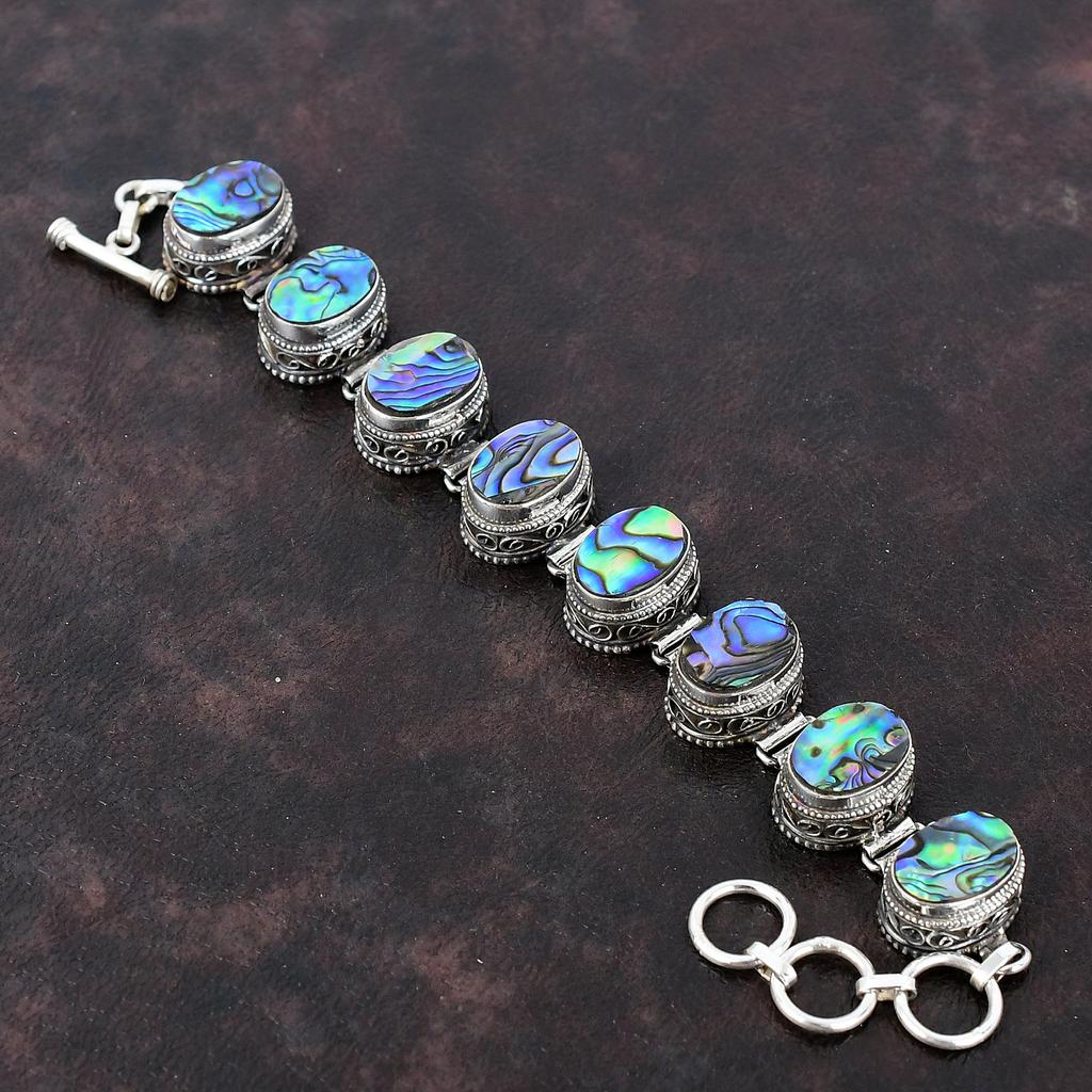 Браслет из ракушки морского ушка Ювелирные изделия ручной работы из драгоценных камней Браслет из стерлингового серебра 925 пробы Регулируемый браслет-цепочка Подарок для мамы Изящный винтажный браслет