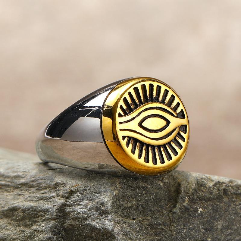 Fashion Retro Devil's Eye Men's Stainless Steel Ring Vintage Personalised Titanium Jewellery Accessories Two Colours Splicing Design Boy Finger Ring