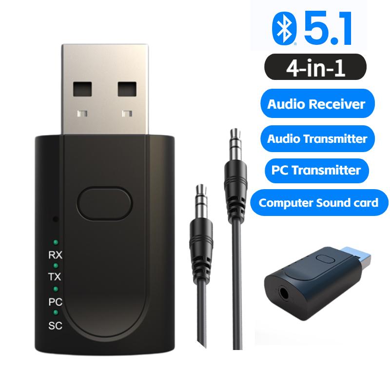 4 в 1 USB Bluetooth-совместимый адаптер Аудио передатчик Приемник USB на разъем 3,5 мм Звуковая карта Внешняя звуковая карта для ПК Ноутбук ТВ Автомобильный динамик