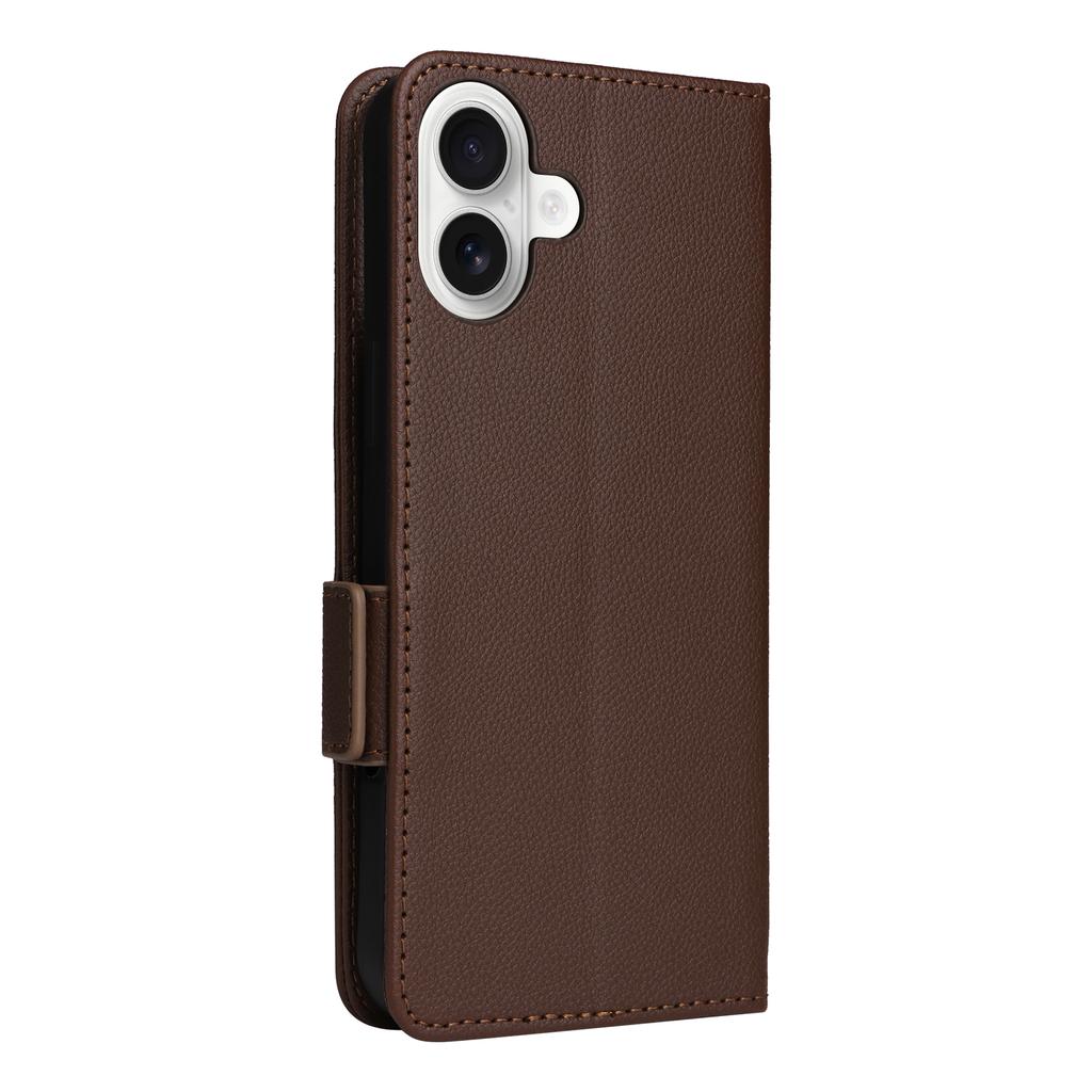 For iPhone 16 Case with Wrist Strap Litchi Texture PU Leather Wallet Phone Cover