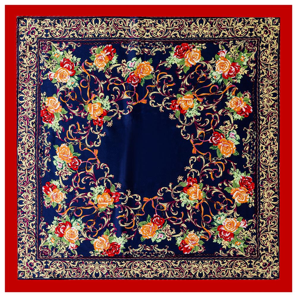 Luxury Four Leaf Clover Flower Headband Hijab Bandana Women Satin Silk Scarf Shawl Foulards Femme Square Scarves Wraps 90*90CM
