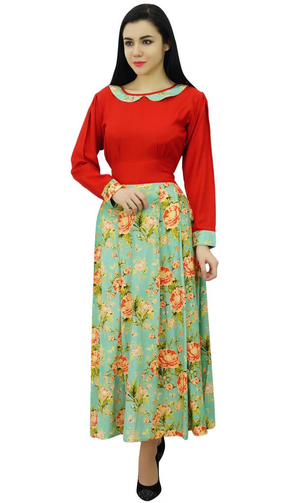 Bimba Женское длинное платье макси с цветочным принтом в стиле ретро и поясом с длинными рукавами