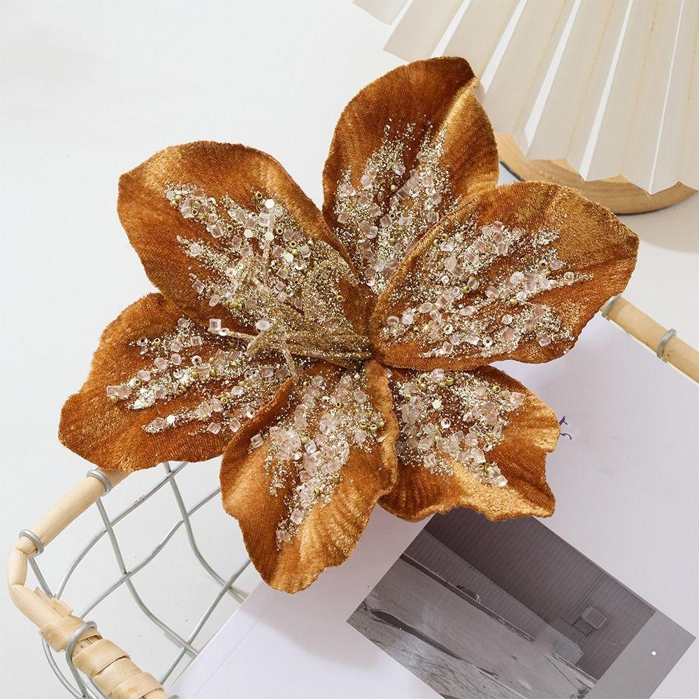 Glitter Artificial Christmas Flower Velvet Simulation Flower Christmas Poinsettia  Home Decoration