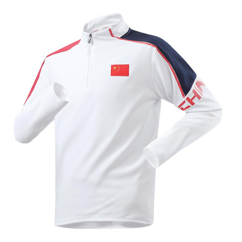 National style semi-zipper sports long-sleeved men's and women's spring and autumn sweaters, shooting clothes, skin-friendly fitness stand-up collar
