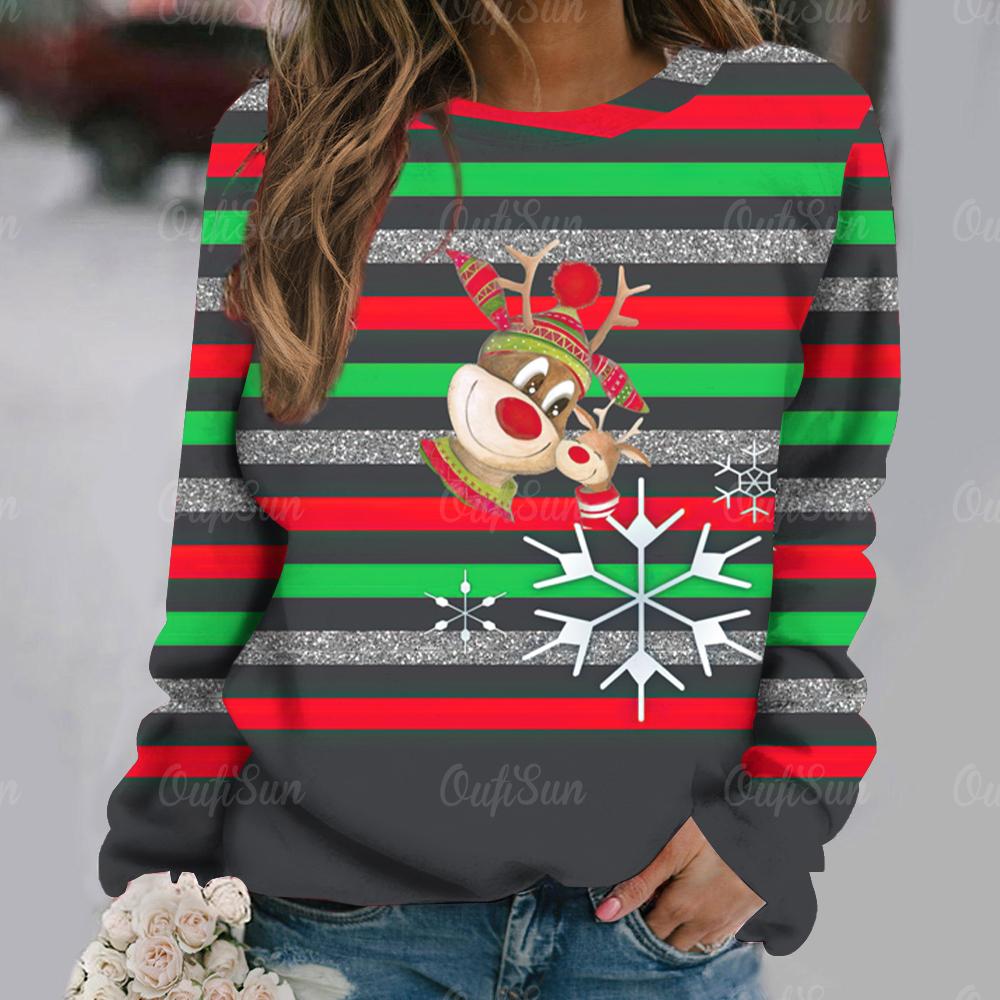 Рождественская женская футболка с длинными рукавами с мультяшным принтом лося, футболка из искусственного хлопка, женский свитшот большого размера, новый пуловер в стиле Харадзюку
