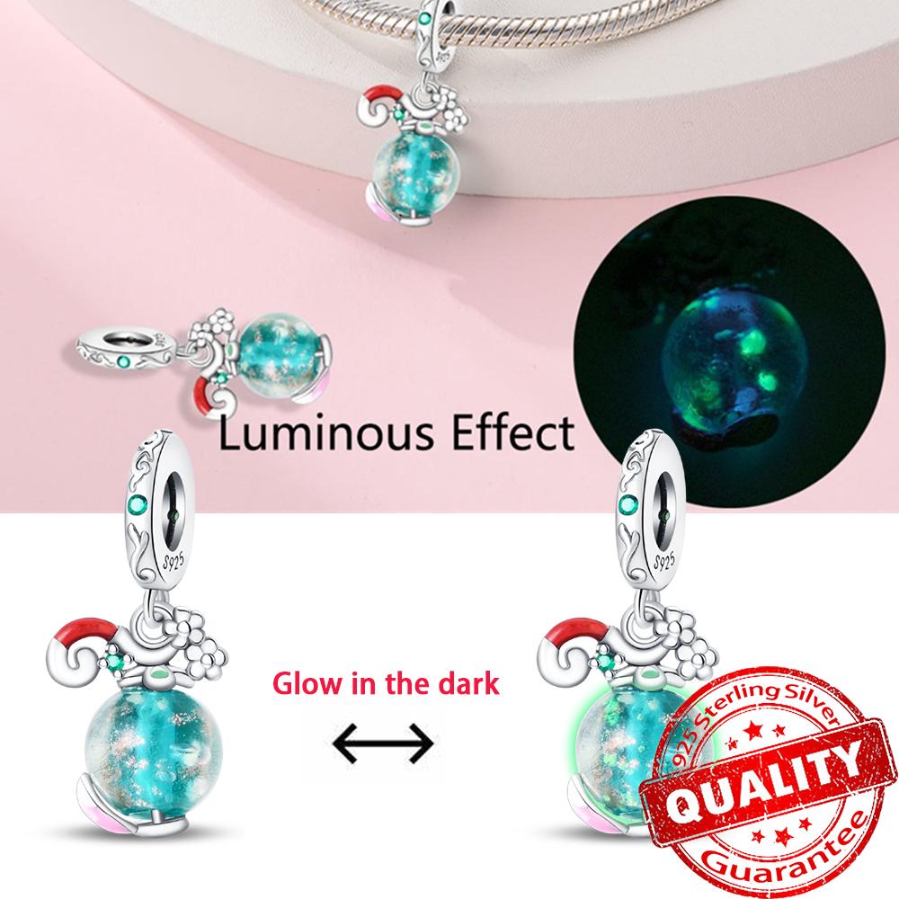 Подлинный светящийся в темноте шарм-подвеска «Светлячок» подходит для оригинального браслета «Сделай сам», медные шармы «Цветок» и «Фонарь» для изготовления ювелирных изделий
