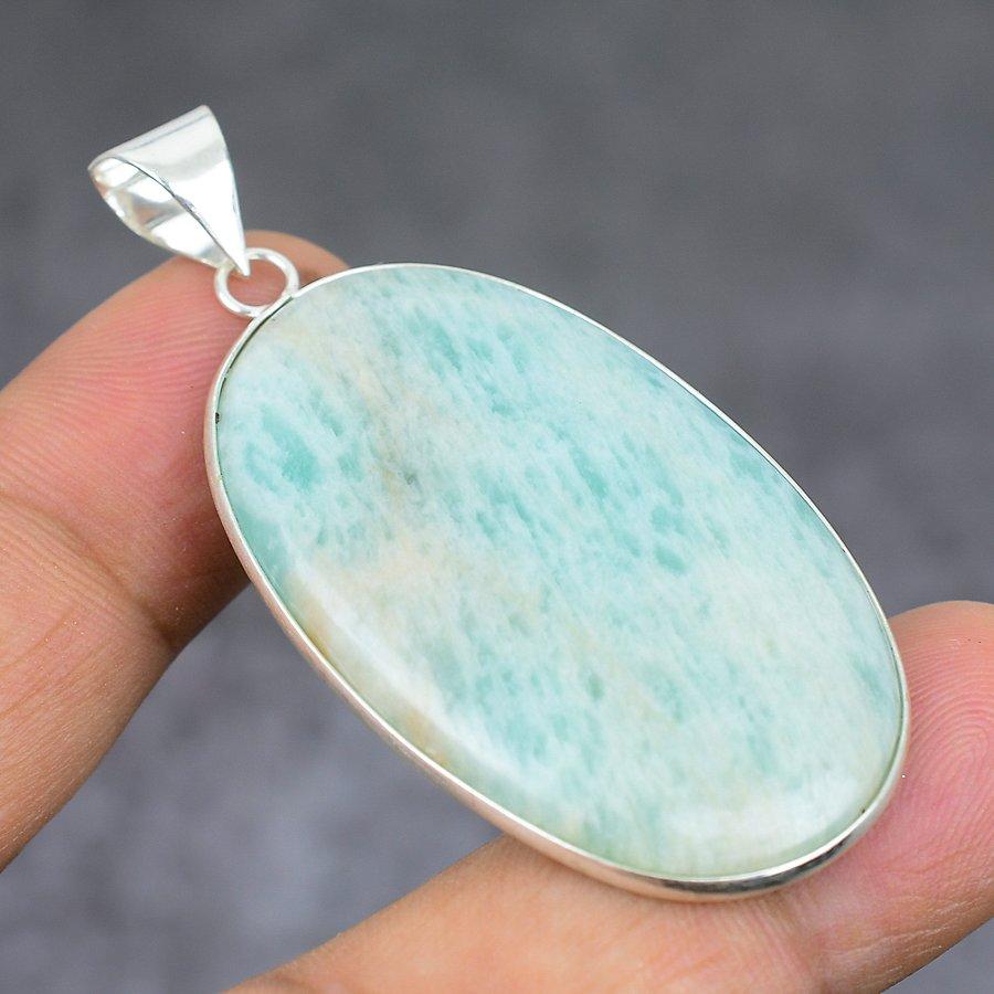 Amazonite Gemstone Handmade 925 Sterling Silver Jewelry Pendant 2.17" I3w69