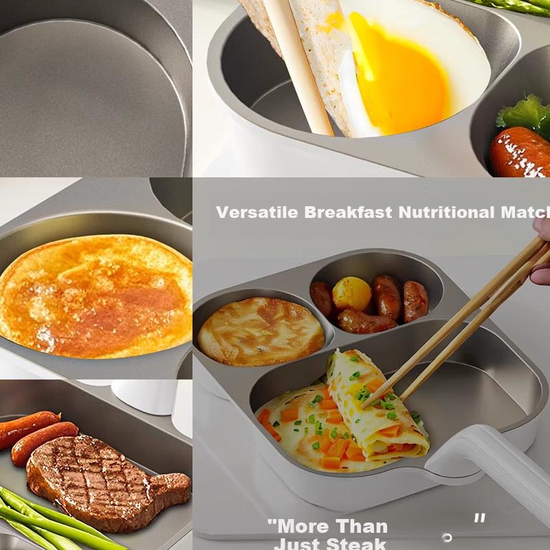Deming Three-In Flat Bottom Pan, Household Breakfast Pan, Non-Stick Pan for Frying Eggs And Pancakes, Three-Hole Pan for Eggs And Burgers, Steak Pa