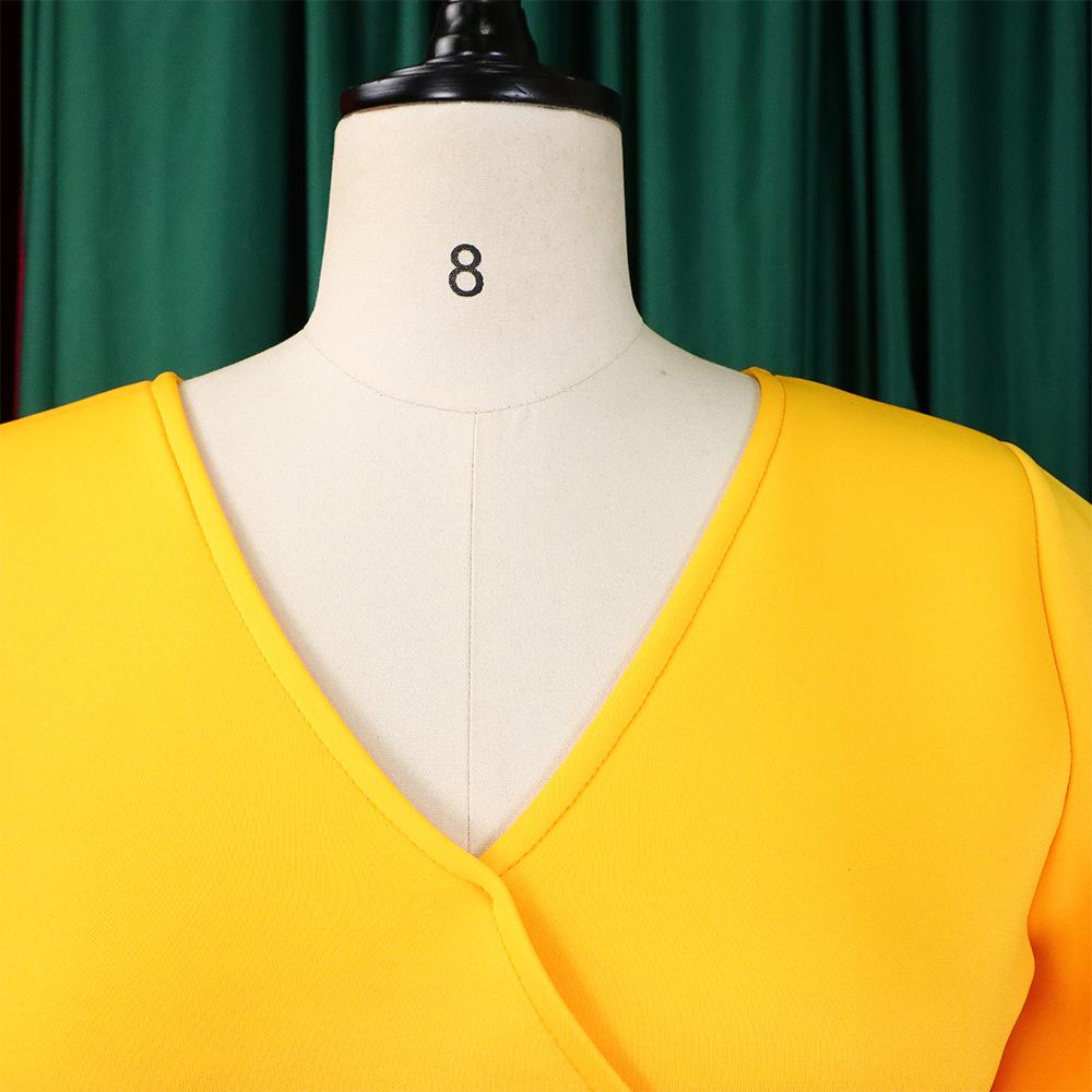 Летнее женское платье больших размеров с расклешенными рукавами и v-образным вырезом, модное темпераментное платье с большой юбкой и подолом