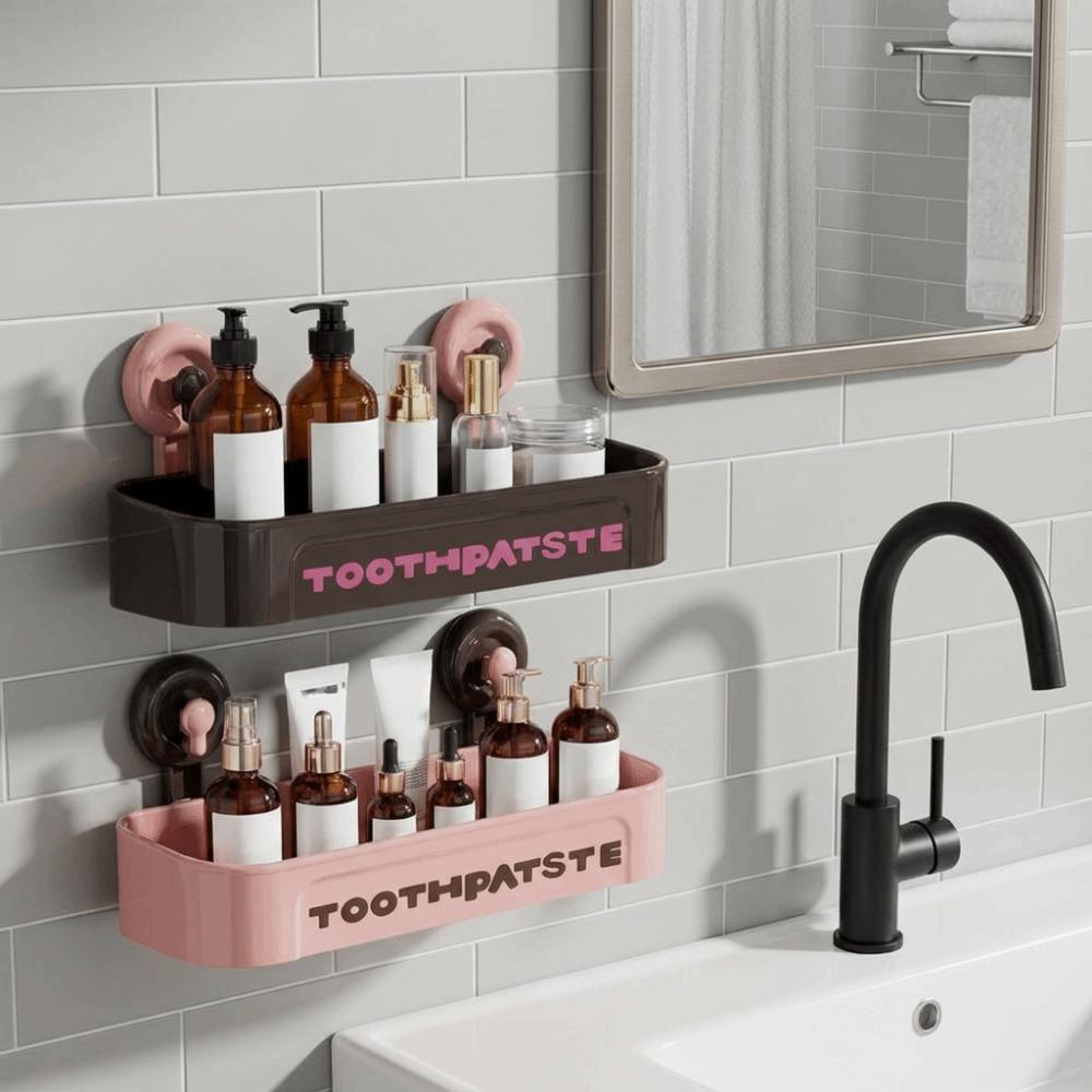Plastic Bathroom Shelf Punch Free Wall Shower Shampoo Rack Makeup Organizer  Bathroom
