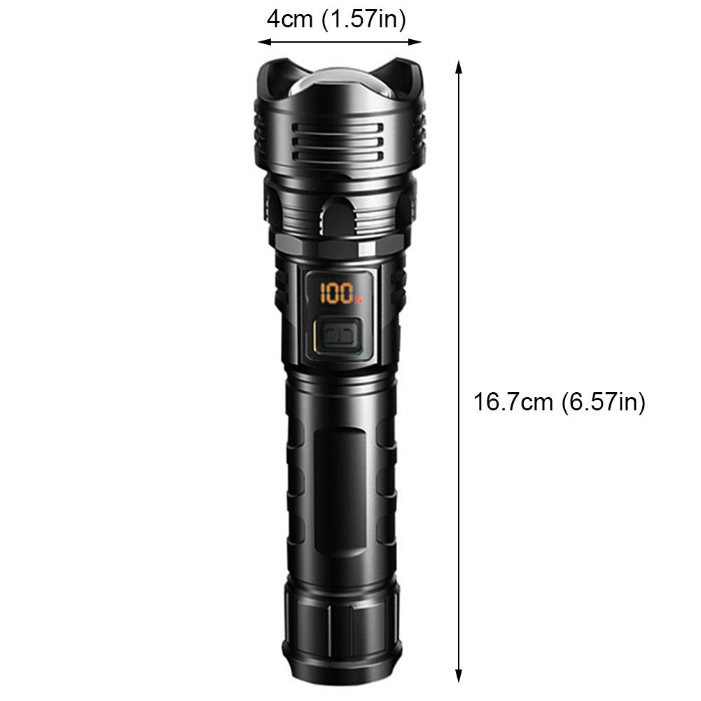 10W Strong Light Flashlight USB Charging Handheld LED Flashlight Power Display Powerful LED Flashlight 500LM for Camping Hiking