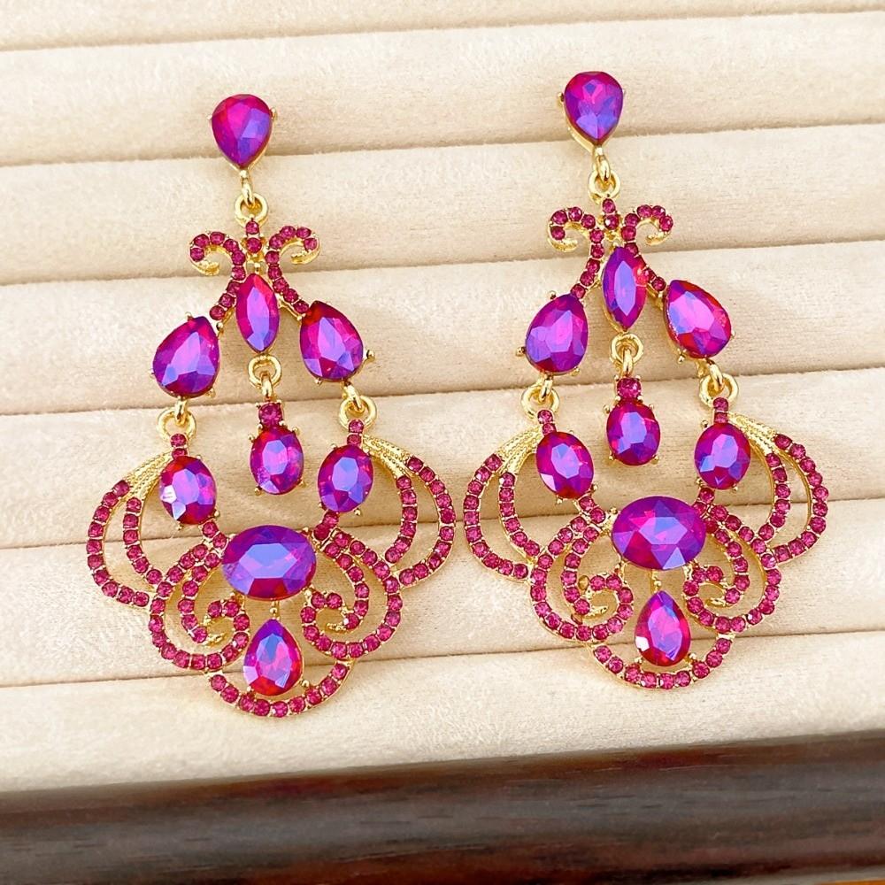 Exaggerated Rhinestone Drop Earrings Exquisite Statement Earrings Long Teardrop Earrings Evening