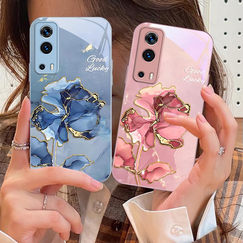 Чехол для телефона из закаленного стекла с текстурой розового мрамора для Vivo Y76 16 55 V29 Lite 5G 25 23 30 iQOO Z9X 12 Pro Neo X200 100 90 60