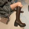 Coarse Heel Tall Tube V-mouth Knight Boots Women's New Thick-soled Waterproof Table Looks Thin But Knee High Heel Boots