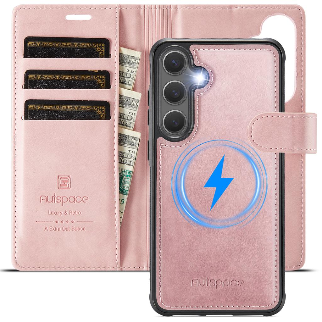 2-in-1 Magnetic Detachable Wallet Case for Samsung Galaxy S25/S25 Plus/S25 Ultra/S25 Edge - PU Leather, Card Slots, Wireless Charging, 360° Protection