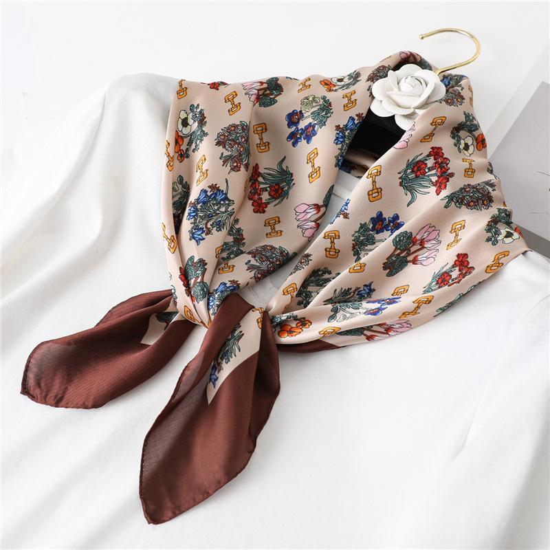 New printed silk scarf women's imitation silk small square scarf fashion decorative scarf professional versatile autumn and winter scarf shawl