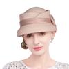 Women’s Vintage Straw Cloche Church Hat with Satin Bow | Elegant Bowler Bucket Hat for Tea Party Wedding Garden Formal Events