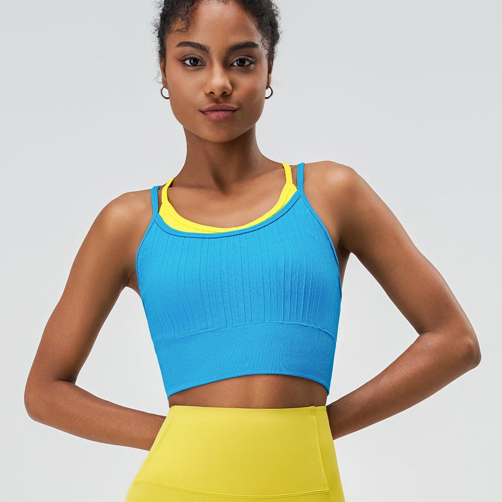 Women's Color Blocked Shockproof Sports Bra One Piece Summer Yoga Running Fitness Cross Back Vest