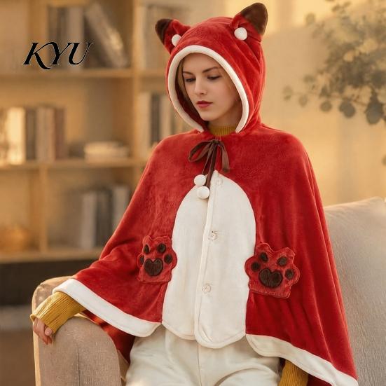 Versatile Warm Shawl Bat Blanket Hoodie for Adults, Cute Shark Fox Hooded Cape, Soft Plush Cape Cozy Wearable Halloween Cosplay Home Loungewear Party