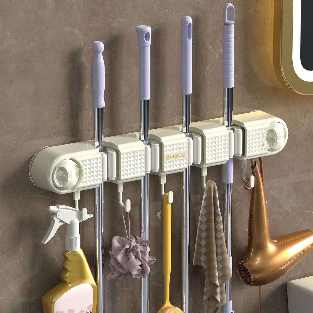 Non Punching Mop Clip Rack Plastic Broom Mop Holder Multifunctional Broom Hanger for Home