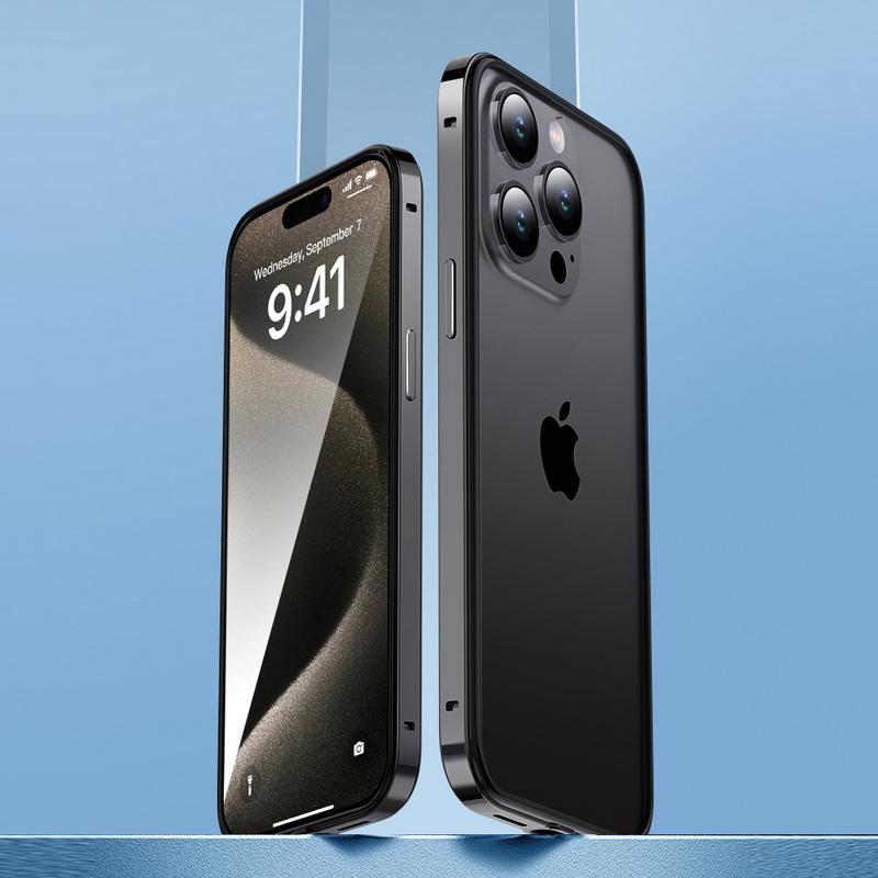 Чехол-бампер из алюминиевого сплава для iPhone 16 Pro Max 15 Pro 14 Plus 13 12 11 17, противоударный, однотонный, безрамный, с защитой углов от падения