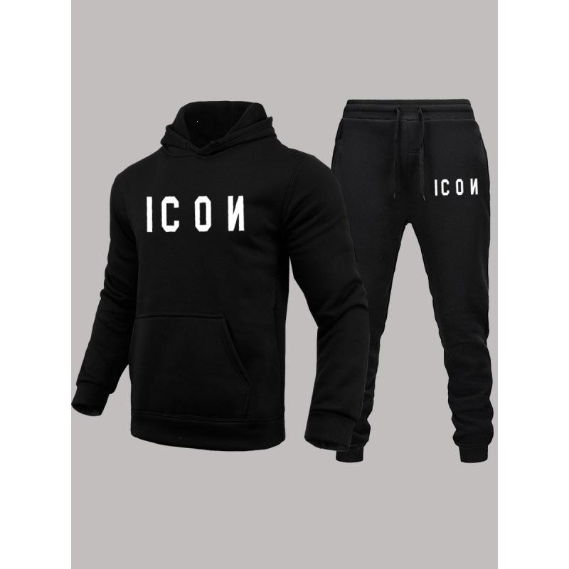 Повседневный Худи и Спортивные Штаны с Буквой ICON - Осенне-Зимний Комплект - Европейский Размер